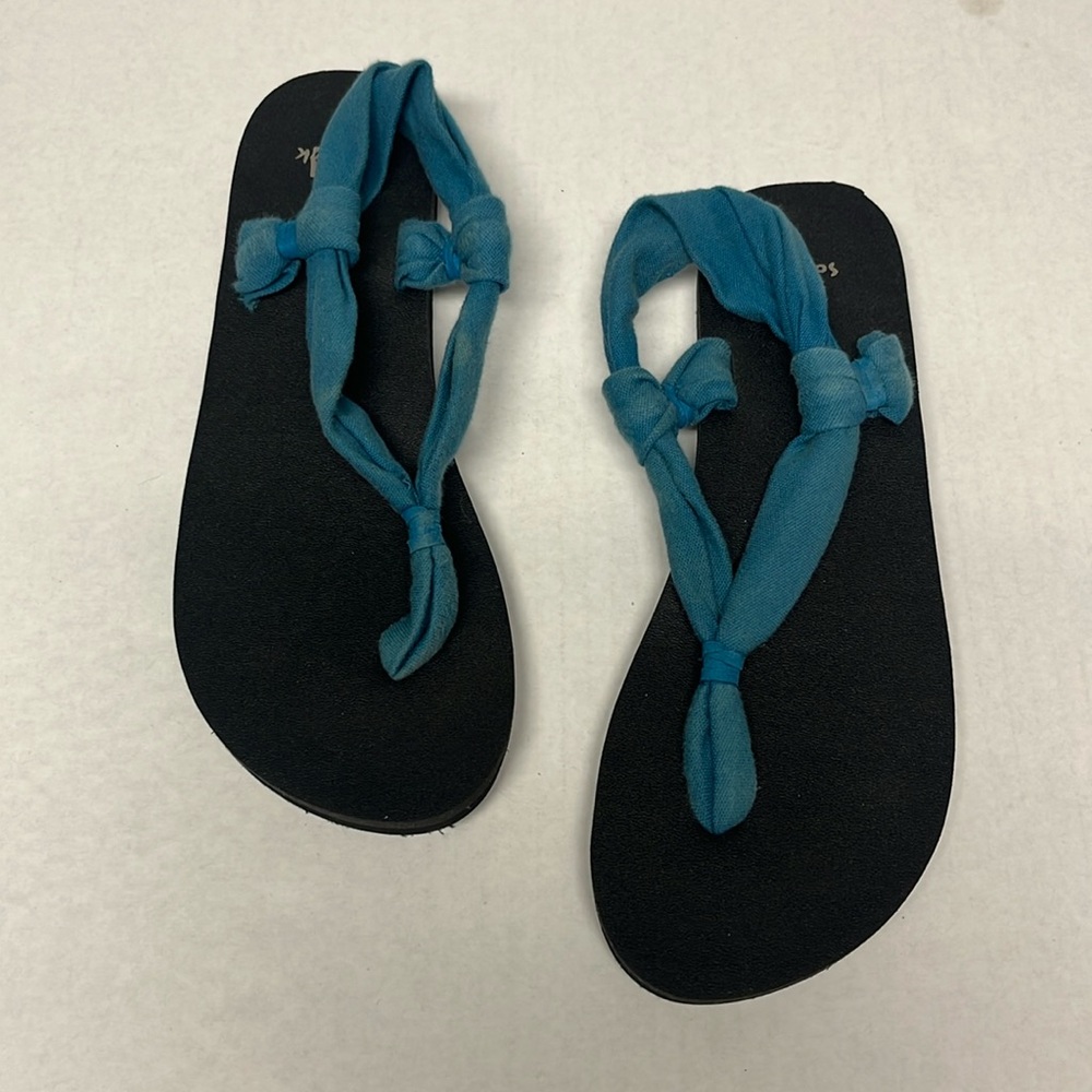 Sanuk blue yoga sling fabric boho sling back sandals sz 10